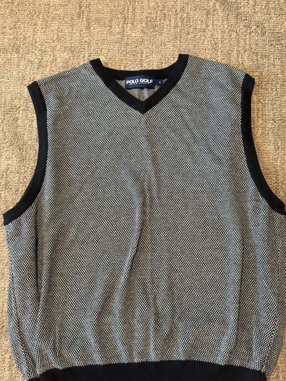 Polo Golf Ralph Lauren Men's Black and White Patterned V-Neck Sweater Vest